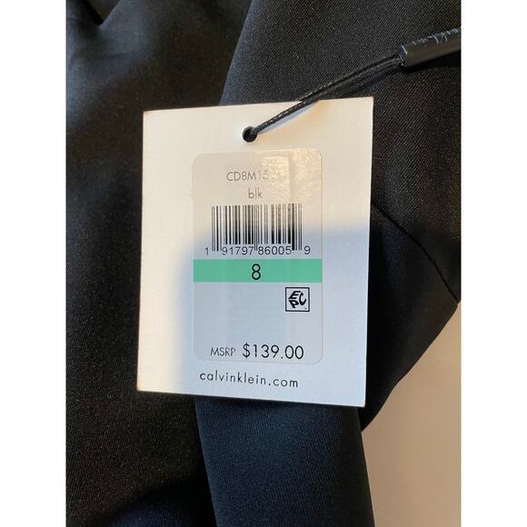 Calvin Klein Black Sheath Dress NWT Studded Choker V-Neck Scuba Knit Sz 8 Party - Picture 6 of 10